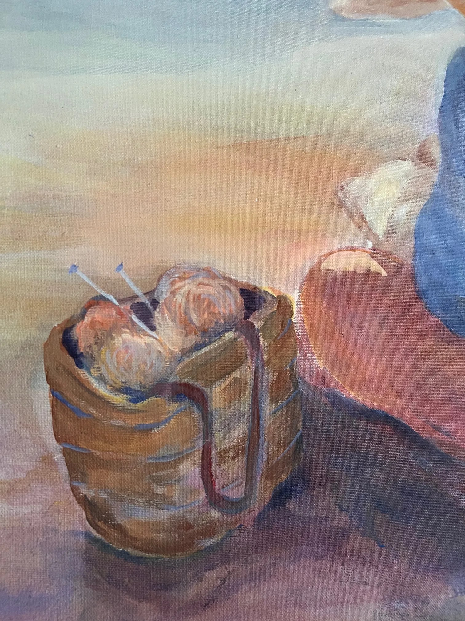 Summer at the Beach Acrylic Painting, Bohemian Style, Signed, 1980s - 4