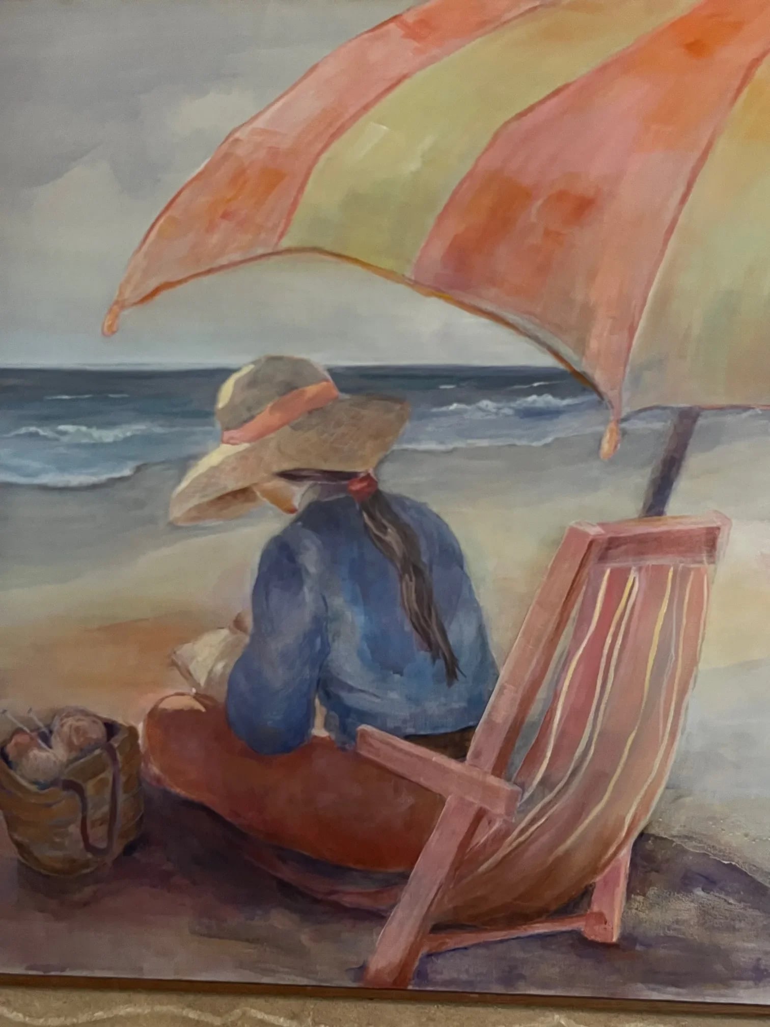 Summer at the Beach Acrylic Painting, Bohemian Style, Signed, 1980s - 5
