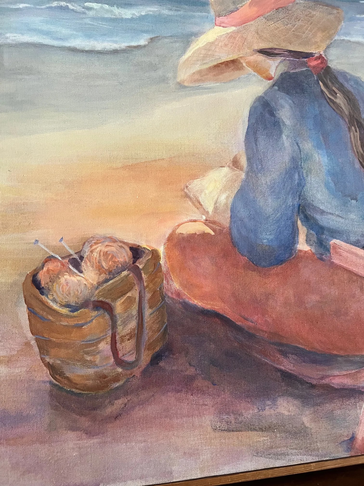 Summer at the Beach Acrylic Painting, Bohemian Style, Signed, 1980s - 6