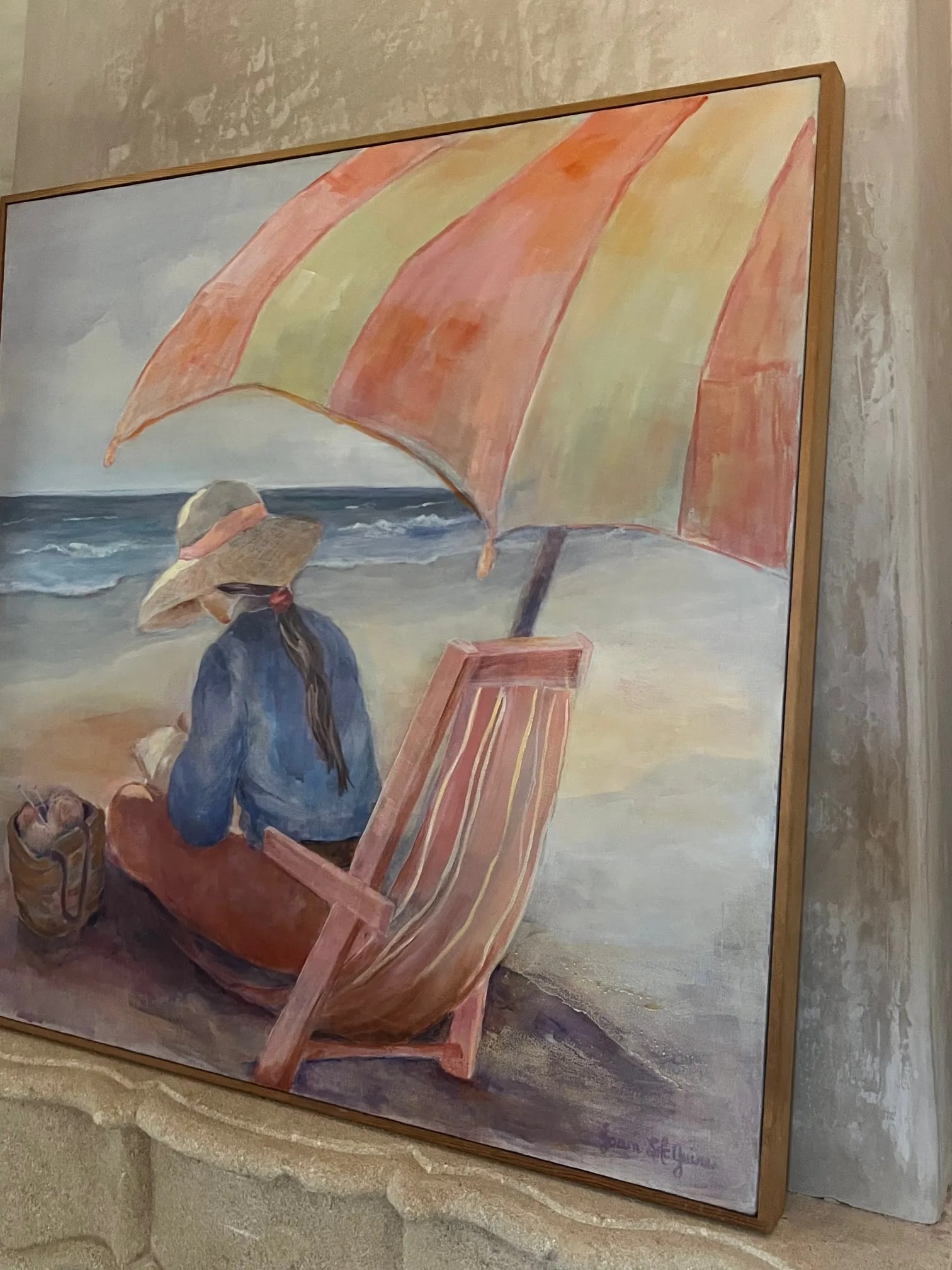 Summer at the Beach Acrylic Painting, Bohemian Style, Signed, 1980s - 7