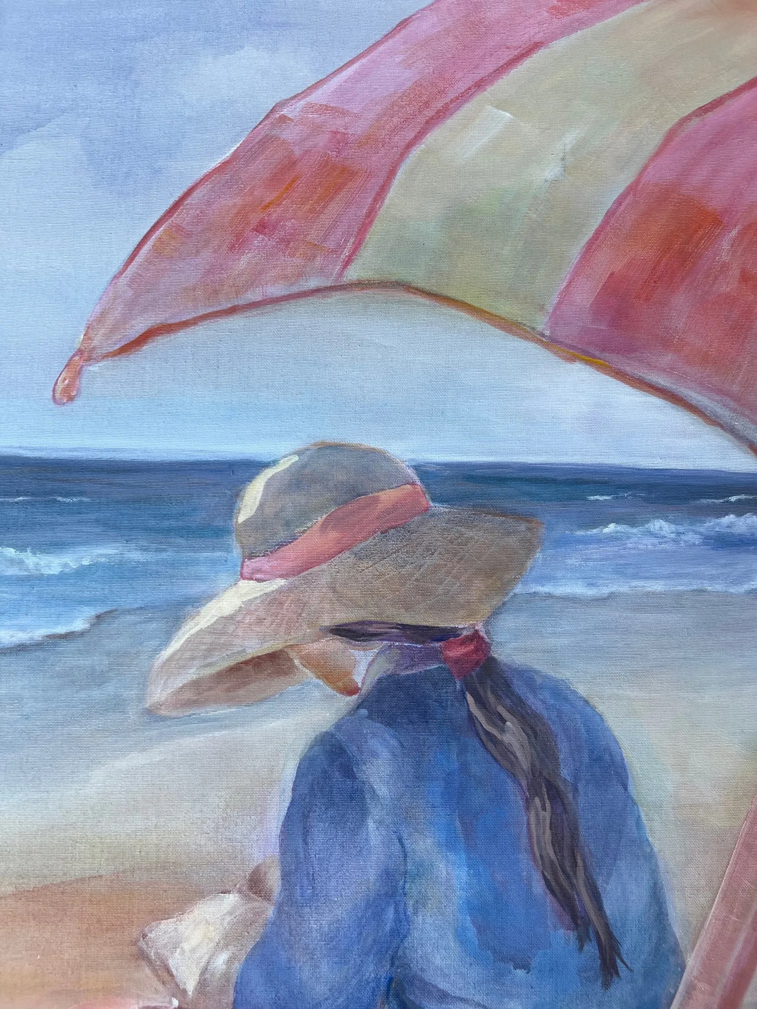 Summer at the Beach Acrylic Painting, Bohemian Style, Signed, 1980s - 8