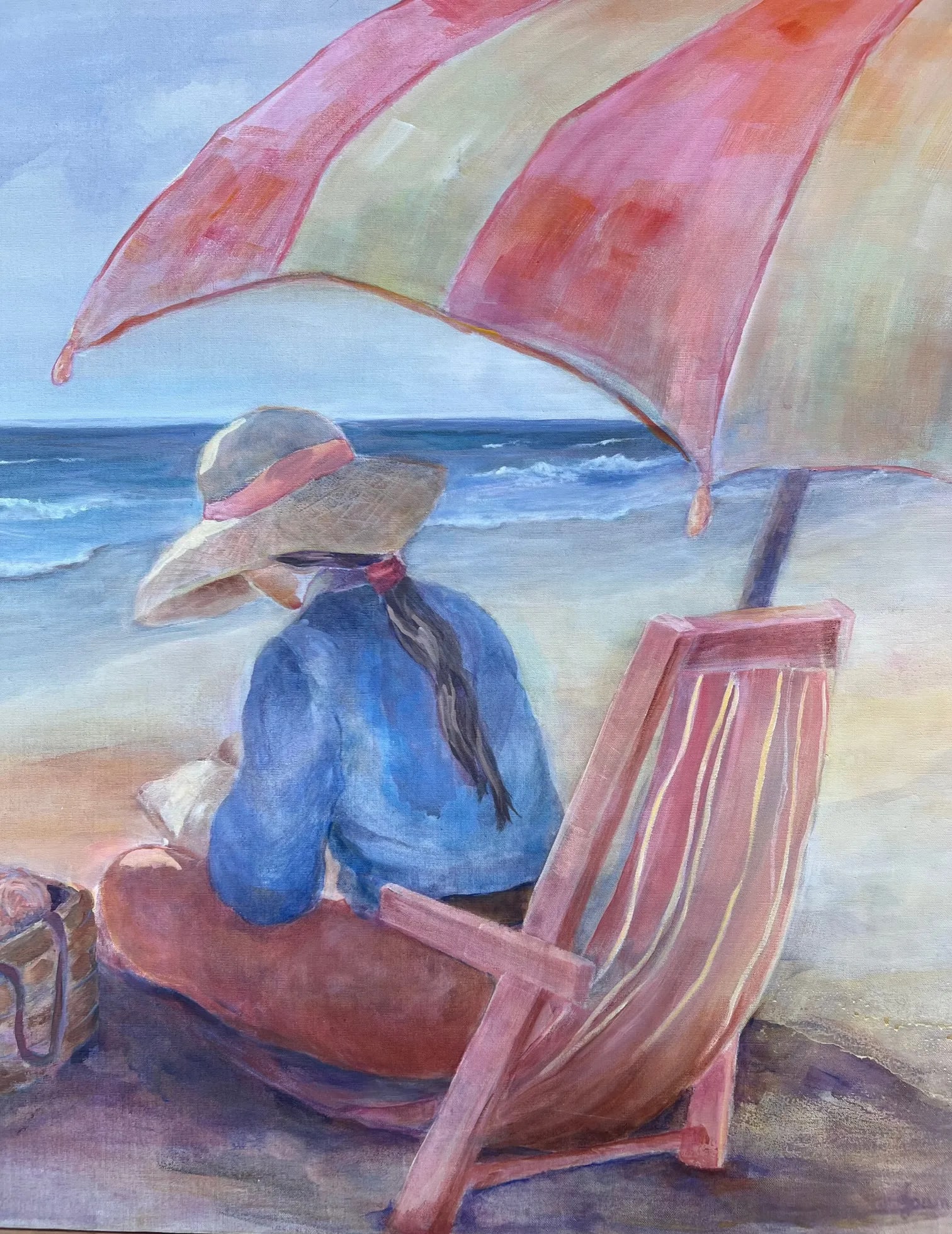 Summer at the Beach Acrylic Painting, Bohemian Style, Signed, 1980s - 9