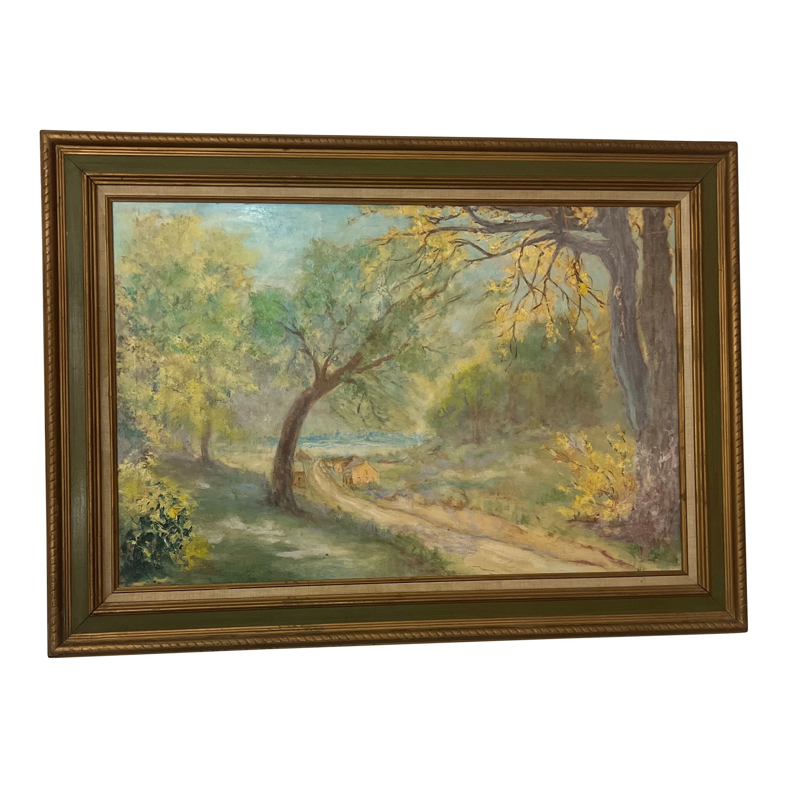 20th Century Oil on Canvas American School Landscape Village Road Framed Signed (1 of 9)