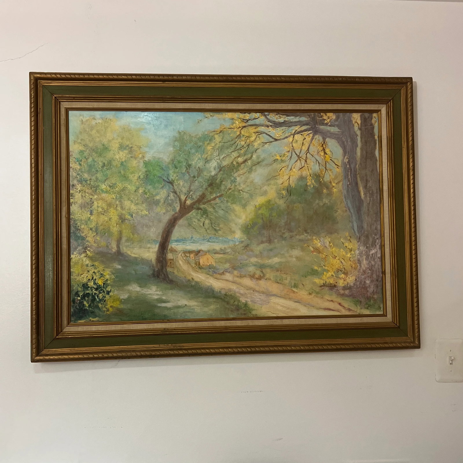 20th Century Oil on Canvas American School Landscape Village Road Framed Signed - 7