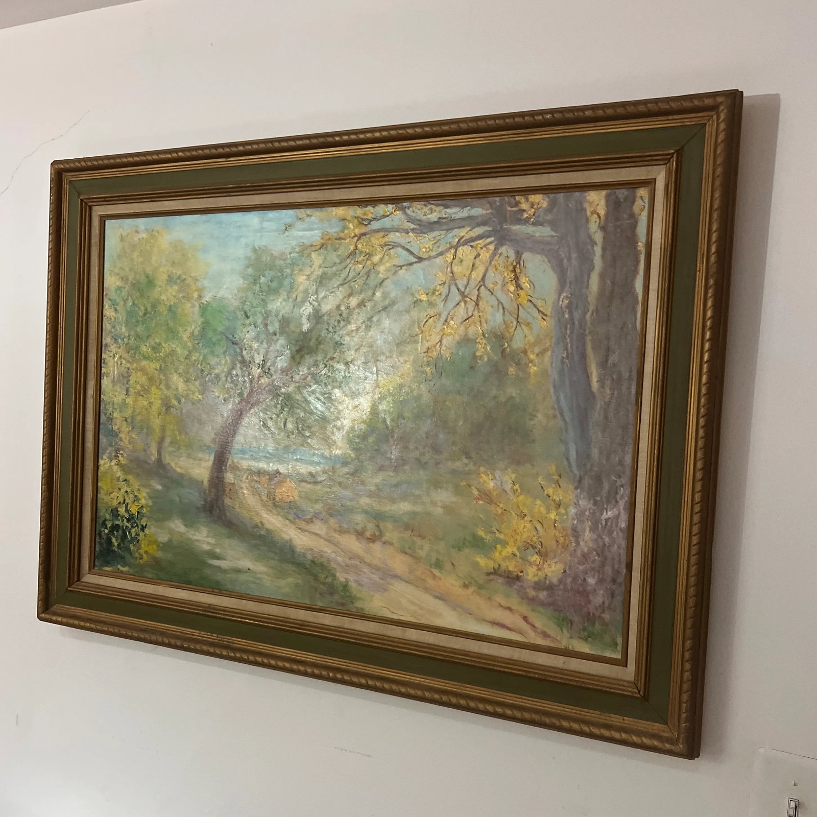 20th Century Oil on Canvas American School Landscape Village Road Framed Signed - 8