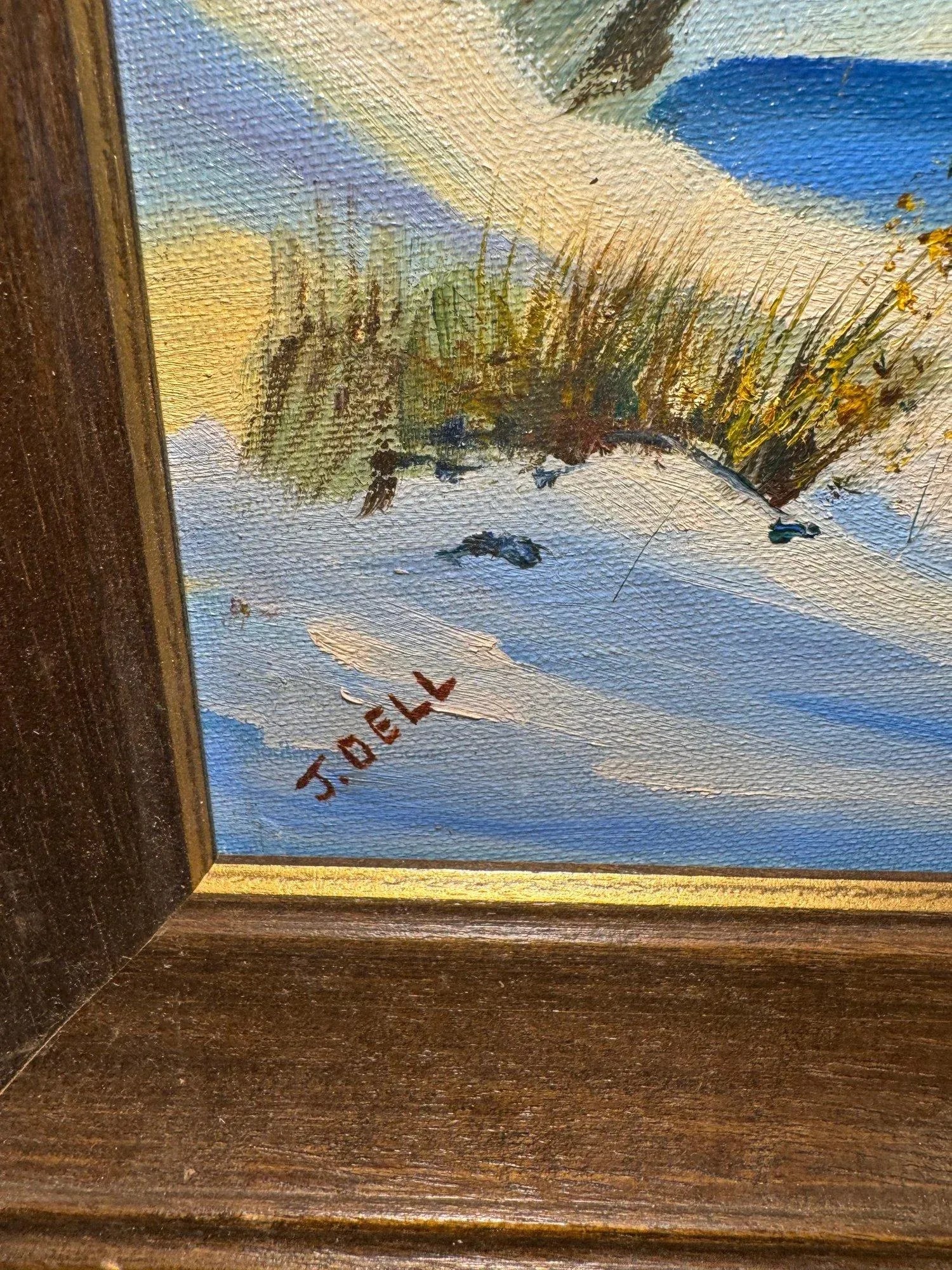 Late 20th Century Cape Cod Sand Dunes - Original Oil Painting Signed J. Dell, 17'' * 14'' (Framed) - 4