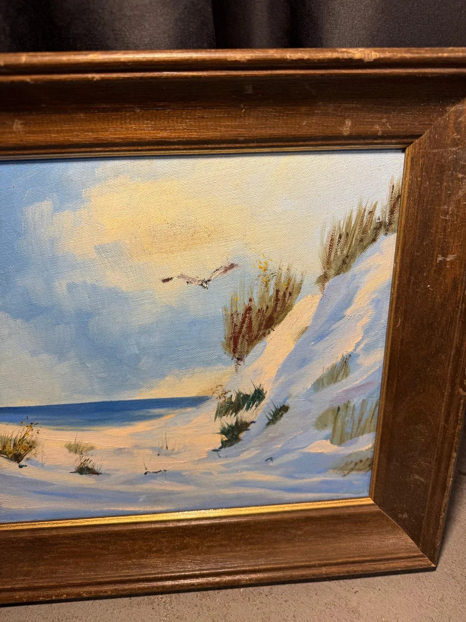 Late 20th Century Cape Cod Sand Dunes - Original Oil Painting Signed J. Dell, 17'' * 14'' (Framed) - 5