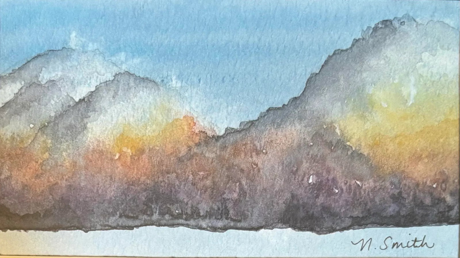 Original Watercolor Cloudscape Miniature - Framed and Signed - 2