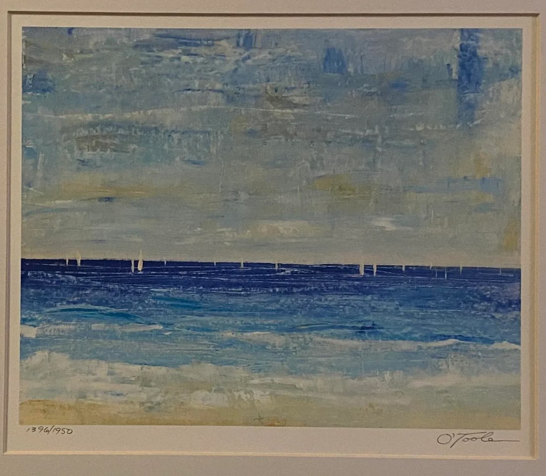 Vintage Rustic Sand, Sailboats, Wide Blue Ocean, O'Toole's Original Impressionist Print Signed & Num - 2