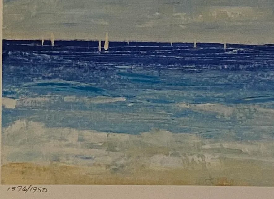 Vintage Rustic Sand, Sailboats, Wide Blue Ocean, O'Toole's Original Impressionist Print Signed & Num - 4