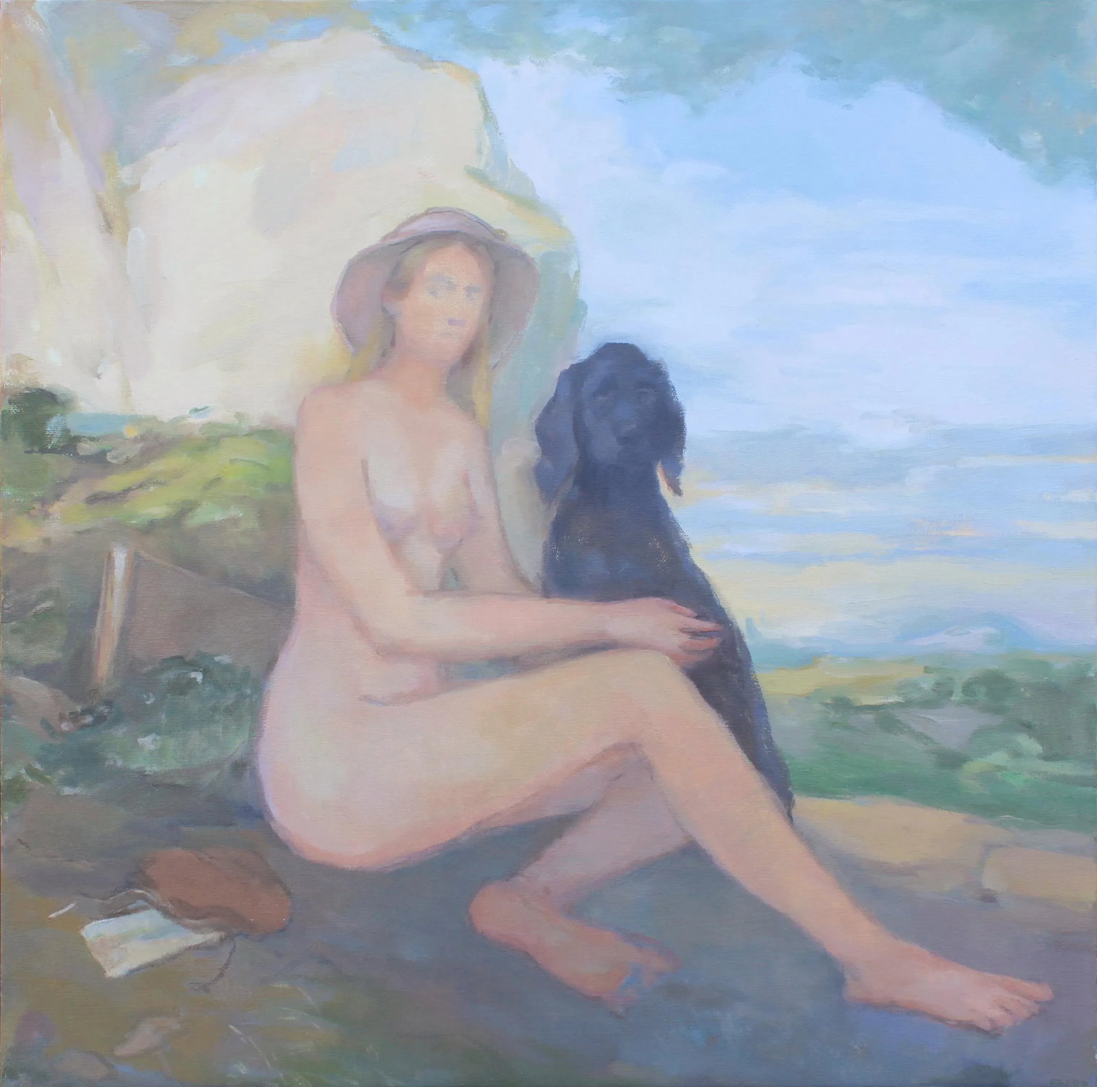 Female Nude With Black Dog Oil Painting by Michelle Farro (1 of 12)