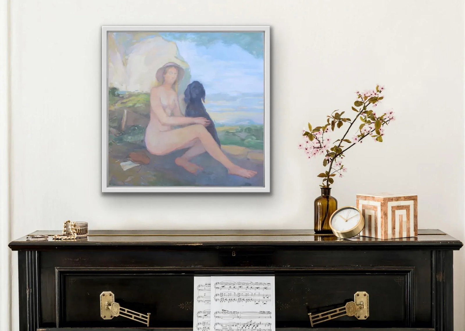 Female Nude With Black Dog Oil Painting by Michelle Farro - 2