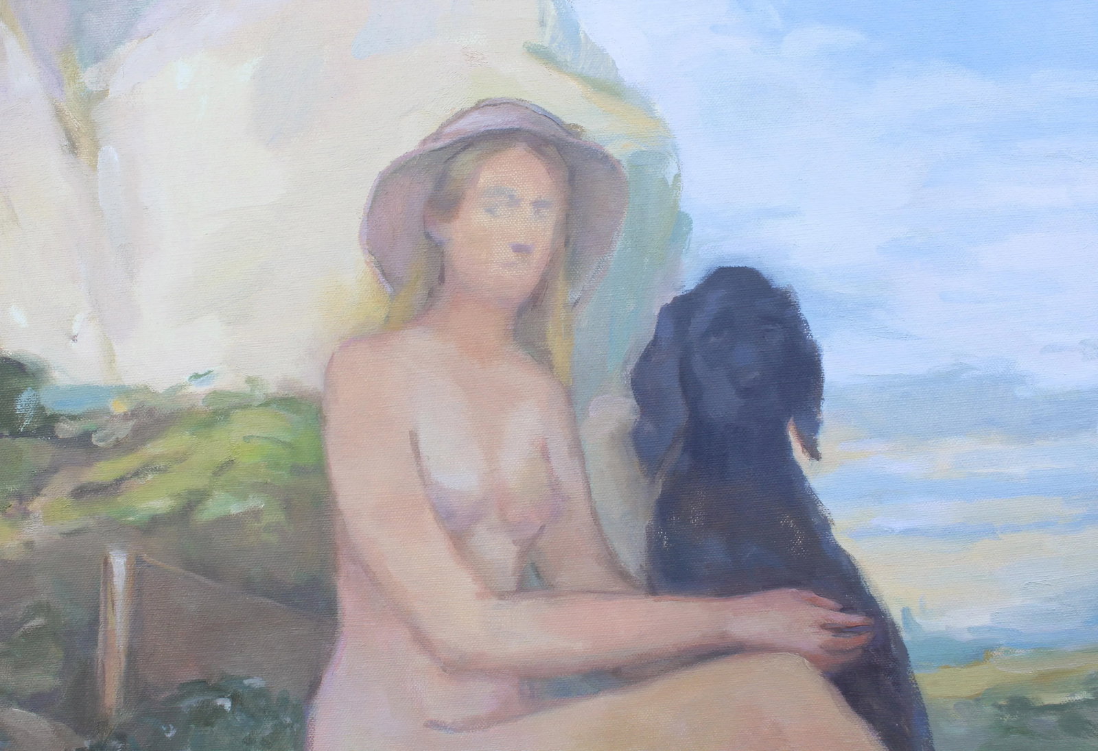Female Nude With Black Dog Oil Painting by Michelle Farro - 3