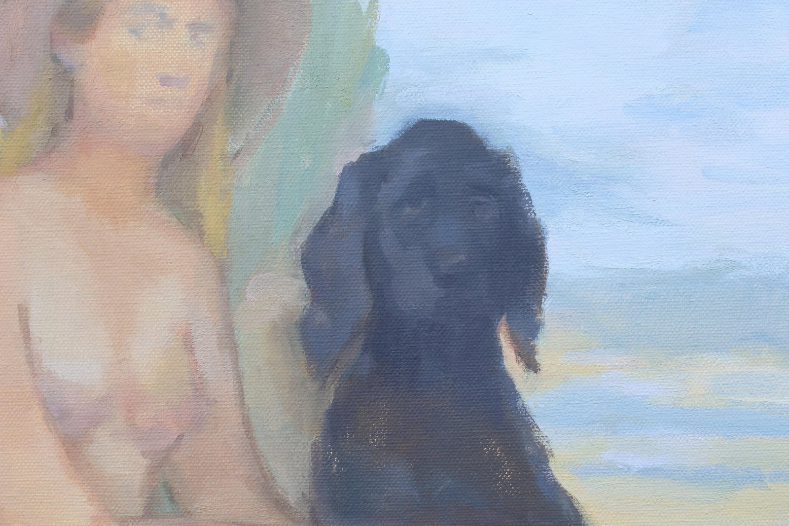 Female Nude With Black Dog Oil Painting by Michelle Farro - 4