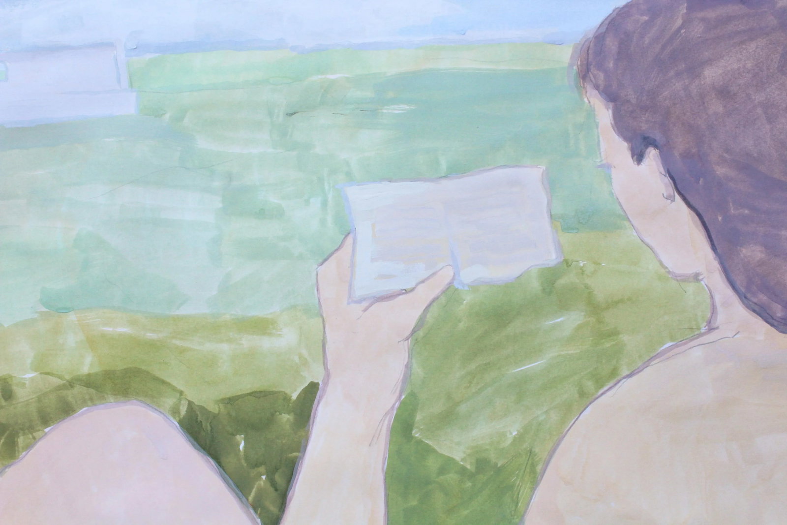 "Reading Near the Monument" Contemporary Figurative Watercolor and Gouache Painting by Michelle Farr - 3