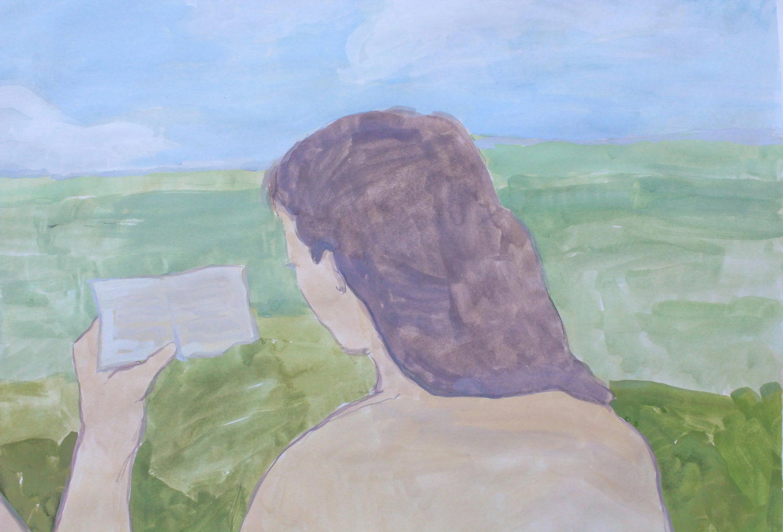 "Reading Near the Monument" Contemporary Figurative Watercolor and Gouache Painting by Michelle Farr - 5