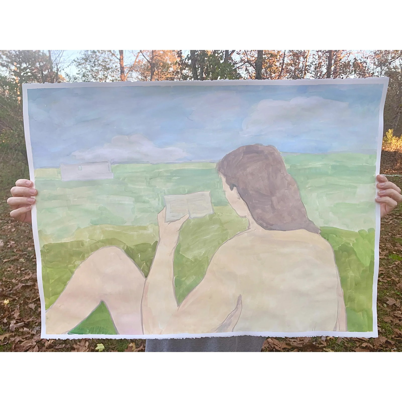 "Reading Near the Monument" Contemporary Figurative Watercolor and Gouache Painting by Michelle Farr - 7