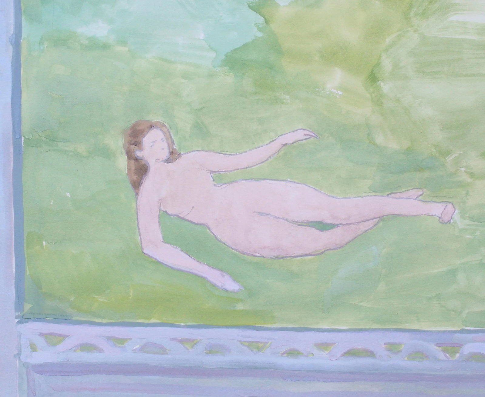 "Giardino Segreto" Contemporary Figurative Nude Watercolor and Gouache Painting by Michelle Farro - 3