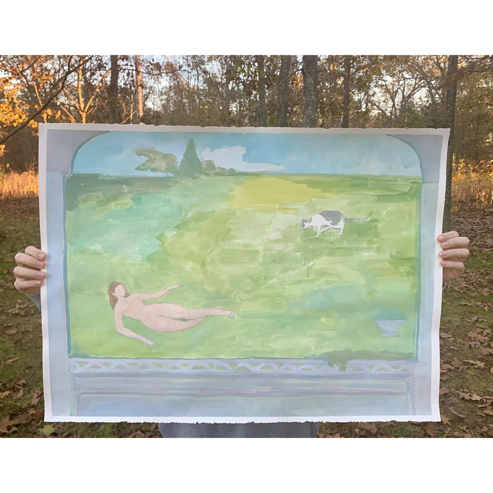 "Giardino Segreto" Contemporary Figurative Nude Watercolor and Gouache Painting by Michelle Farro - 6