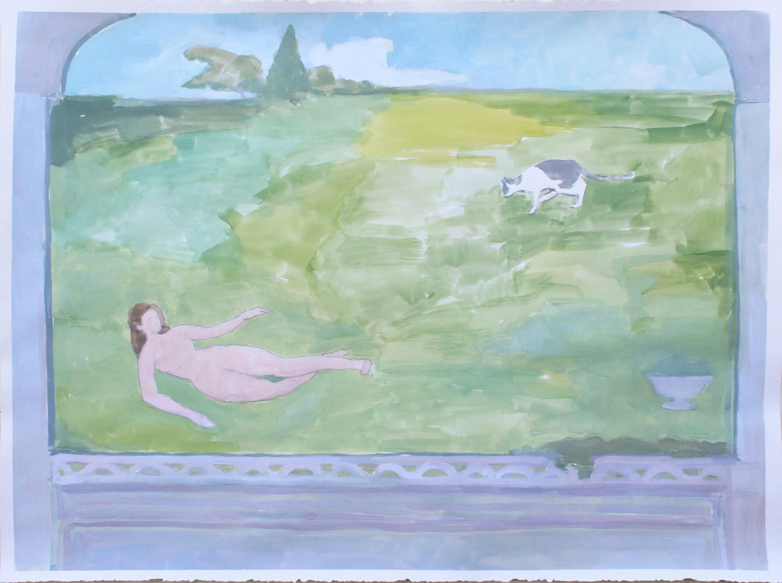"Giardino Segreto" Contemporary Figurative Nude Watercolor and Gouache Painting by Michelle Farro - 8