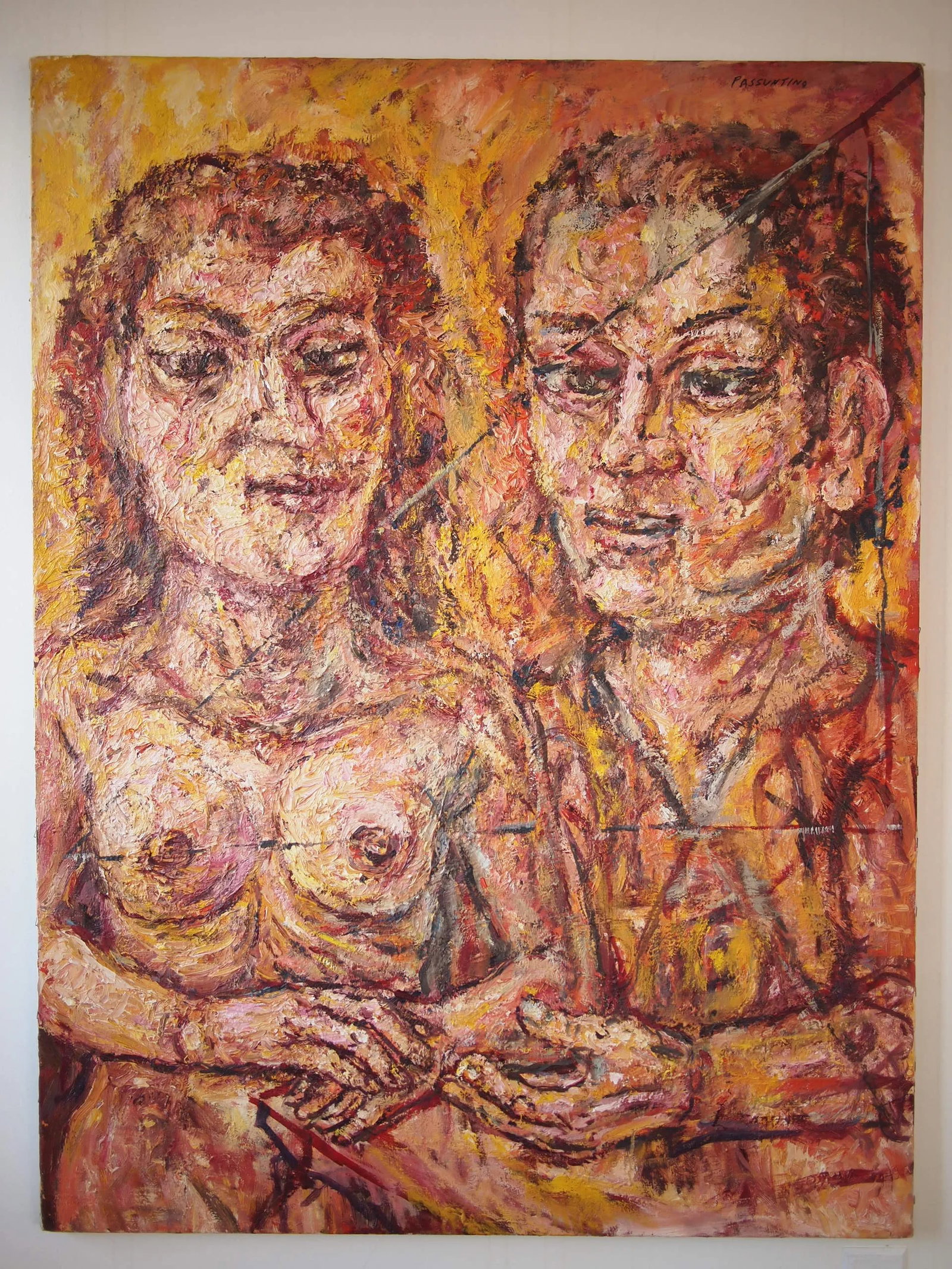 Original Expressionist Peter Passuntino Abstract Painting of Nude Woman Couple - 10