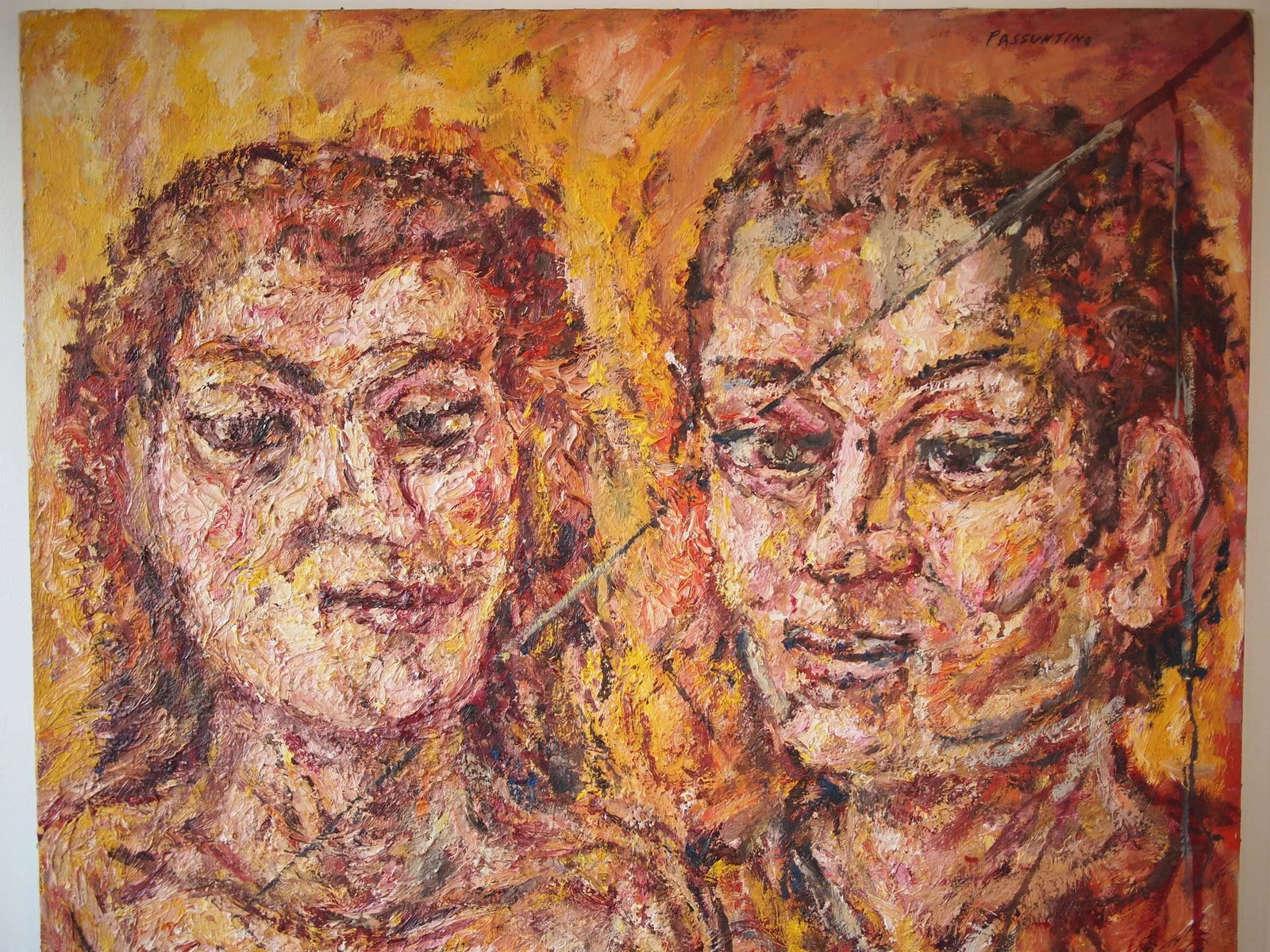Original Expressionist Peter Passuntino Abstract Painting of Nude Woman Couple - 2