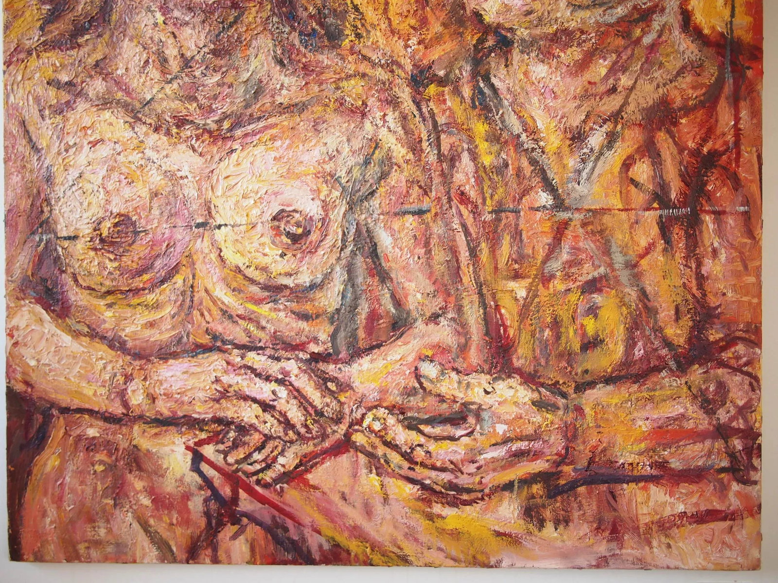 Original Expressionist Peter Passuntino Abstract Painting of Nude Woman Couple - 3