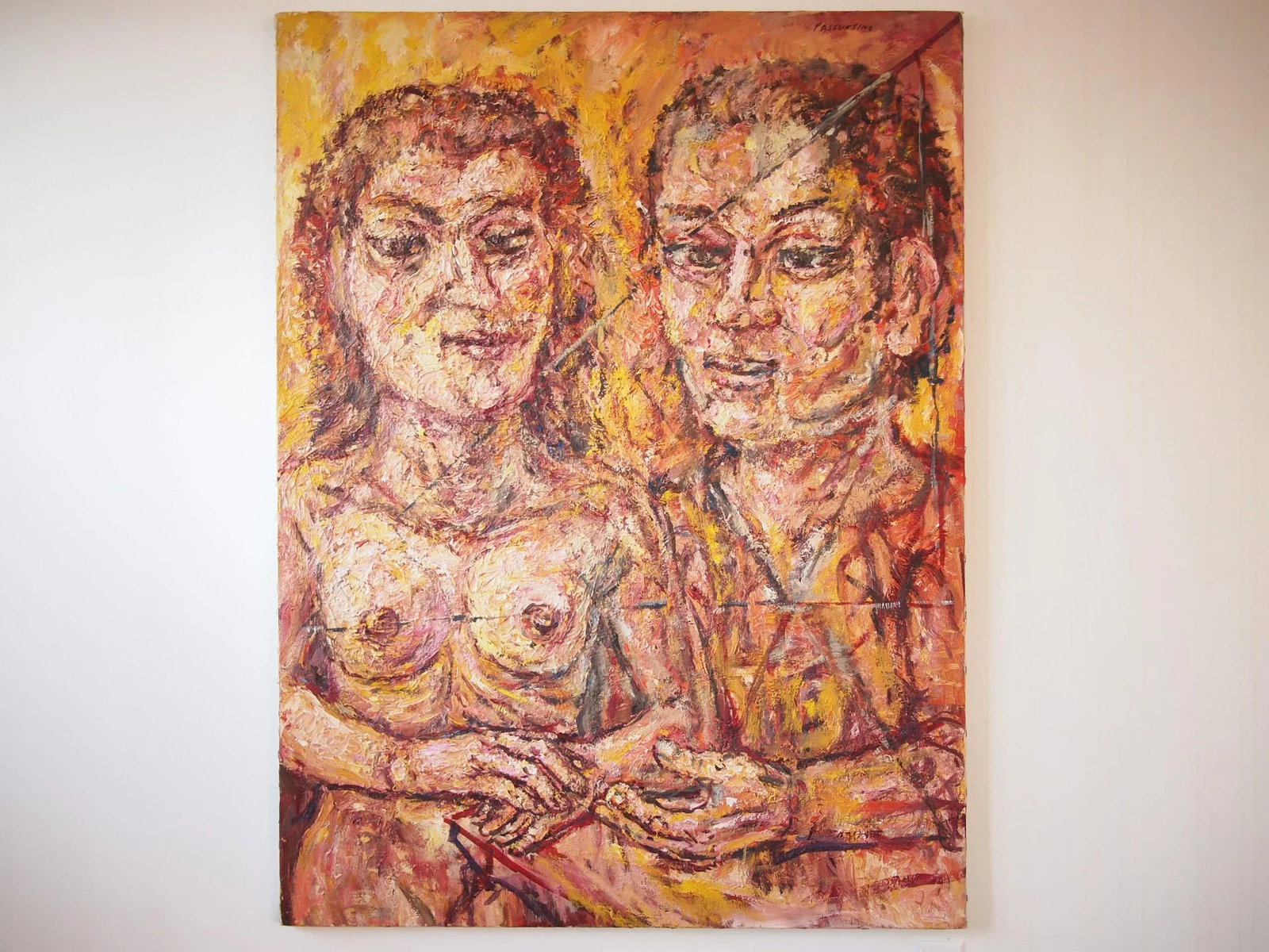 Original Expressionist Peter Passuntino Abstract Painting of Nude Woman Couple - 9