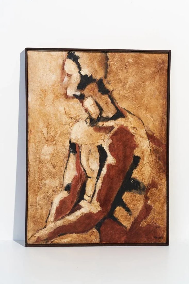 1960s Abstract Male Figure Original Oil Painting on Canvas, Signed by Artist Alice Denson - 10