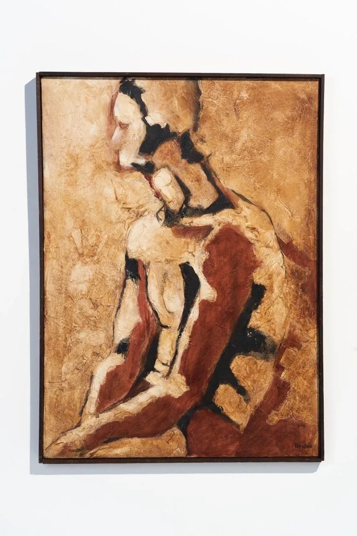 1960s Abstract Male Figure Original Oil Painting on Canvas, Signed by Artist Alice Denson - 2