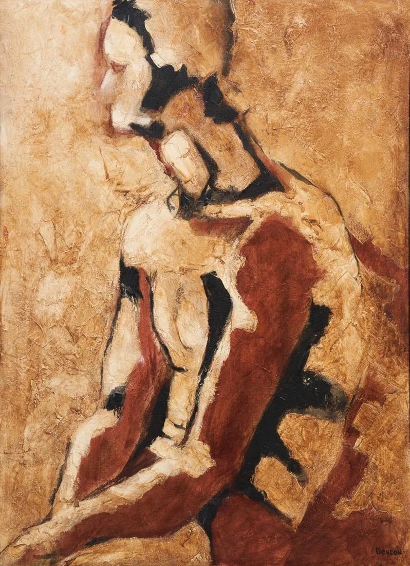 1960s Abstract Male Figure Original Oil Painting on Canvas, Signed by Artist Alice Denson - 3