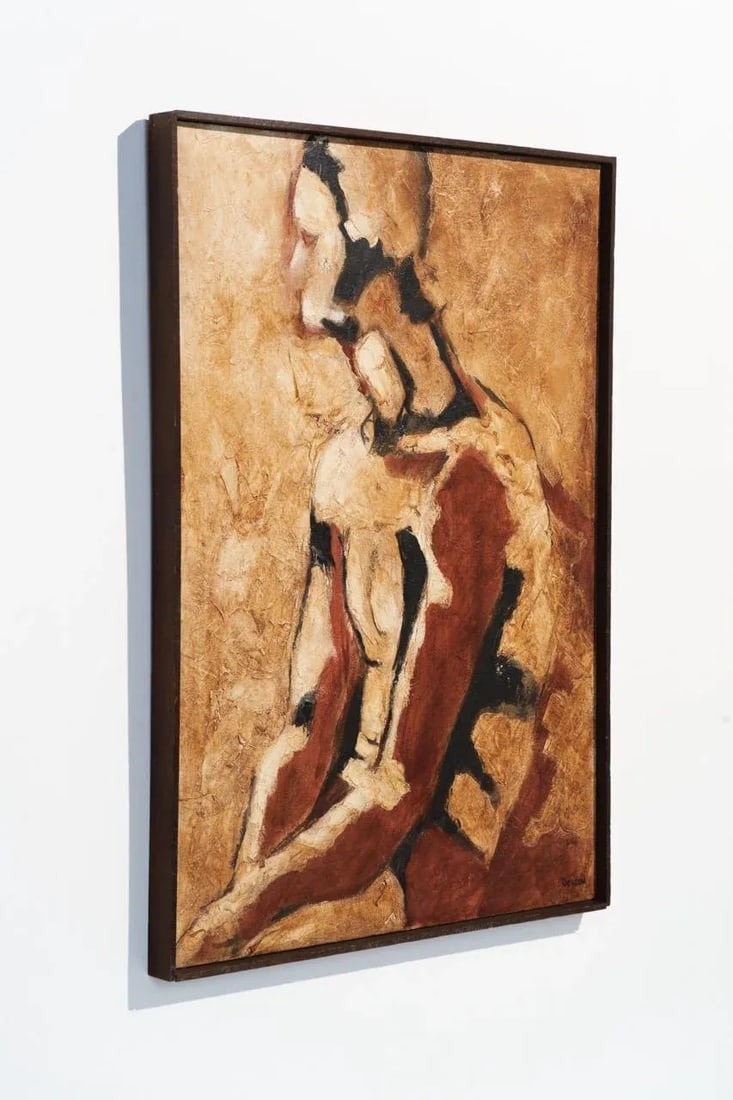 1960s Abstract Male Figure Original Oil Painting on Canvas, Signed by Artist Alice Denson - 4