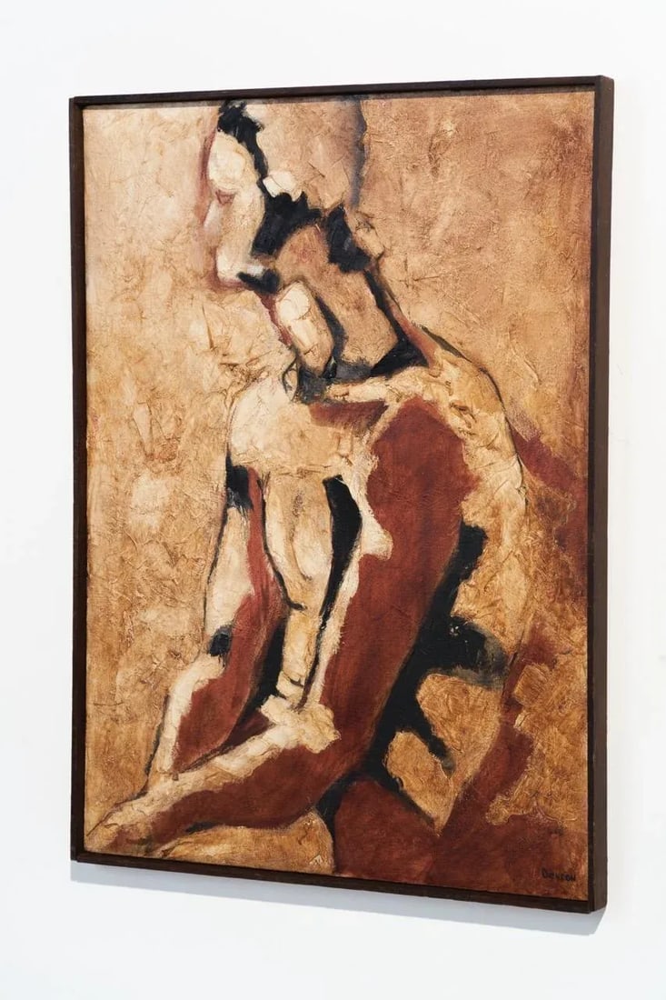 1960s Abstract Male Figure Original Oil Painting on Canvas, Signed by Artist Alice Denson - 5