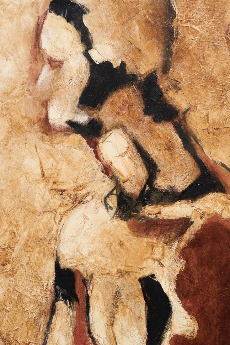 1960s Abstract Male Figure Original Oil Painting on Canvas, Signed by Artist Alice Denson - 6