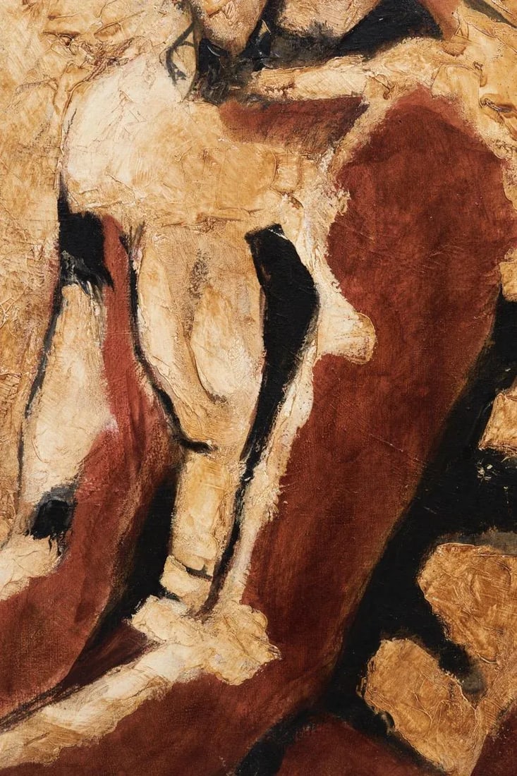1960s Abstract Male Figure Original Oil Painting on Canvas, Signed by Artist Alice Denson - 7
