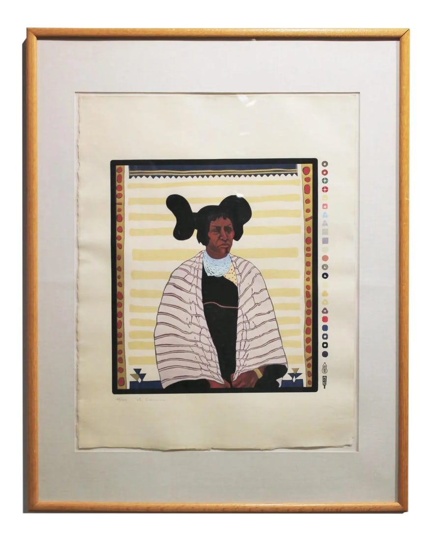T.C. Cannon "Hopi Maiden" Print 44/200 Native American Woodcut Portrait 1973-1977 (1 of 6)