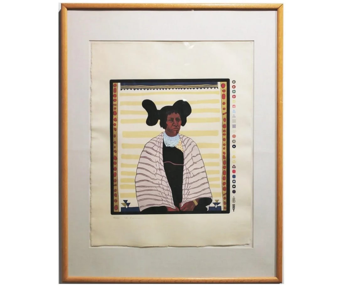 T.C. Cannon "Hopi Maiden" Print 44/200 Native American Woodcut Portrait 1973-1977 - 6