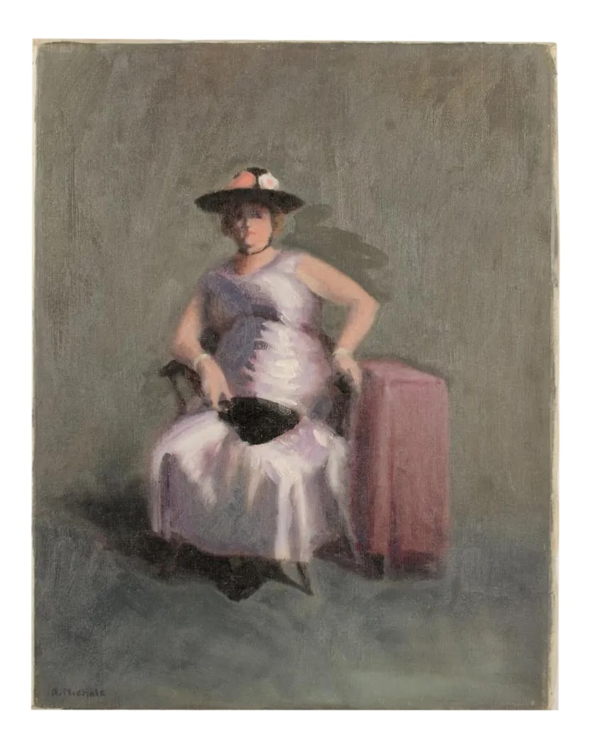 "Violet Madame" Portrait Oil Painting by A. Nichols, Mid 20th Century.: Violet Madame - Oil on Canvas , signed lower left - Unframed Place of Origin: Europe Condition: Alterations: Original Condition Unaltered Imperfections: Some Imperfections Condition Notes: Good