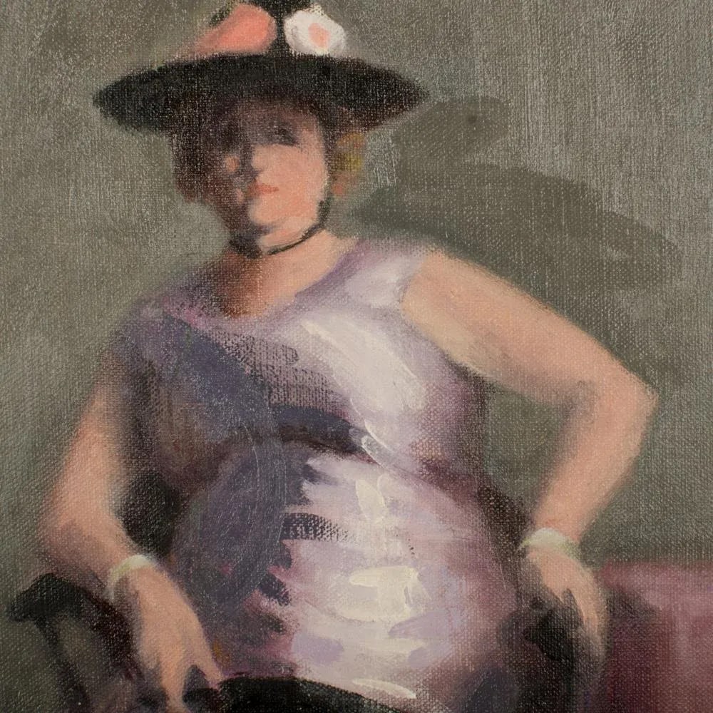"Violet Madame" Portrait Oil Painting by A. Nichols, Mid 20th Century. - 3