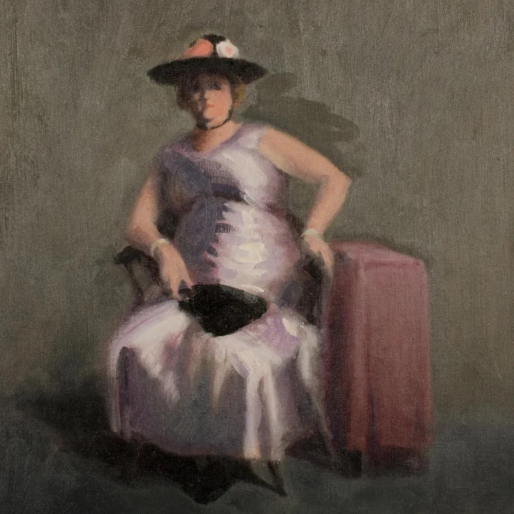 "Violet Madame" Portrait Oil Painting by A. Nichols, Mid 20th Century. - 5
