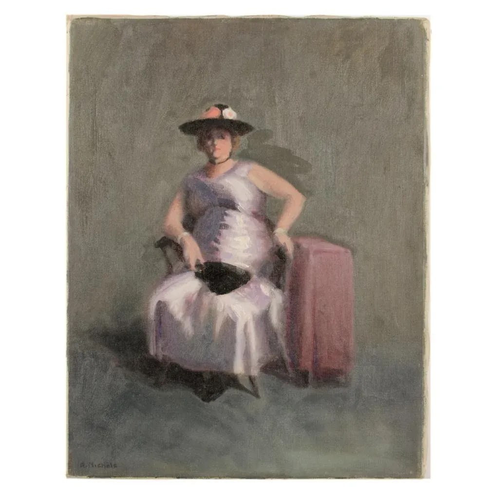"Violet Madame" Portrait Oil Painting by A. Nichols, Mid 20th Century. - 7