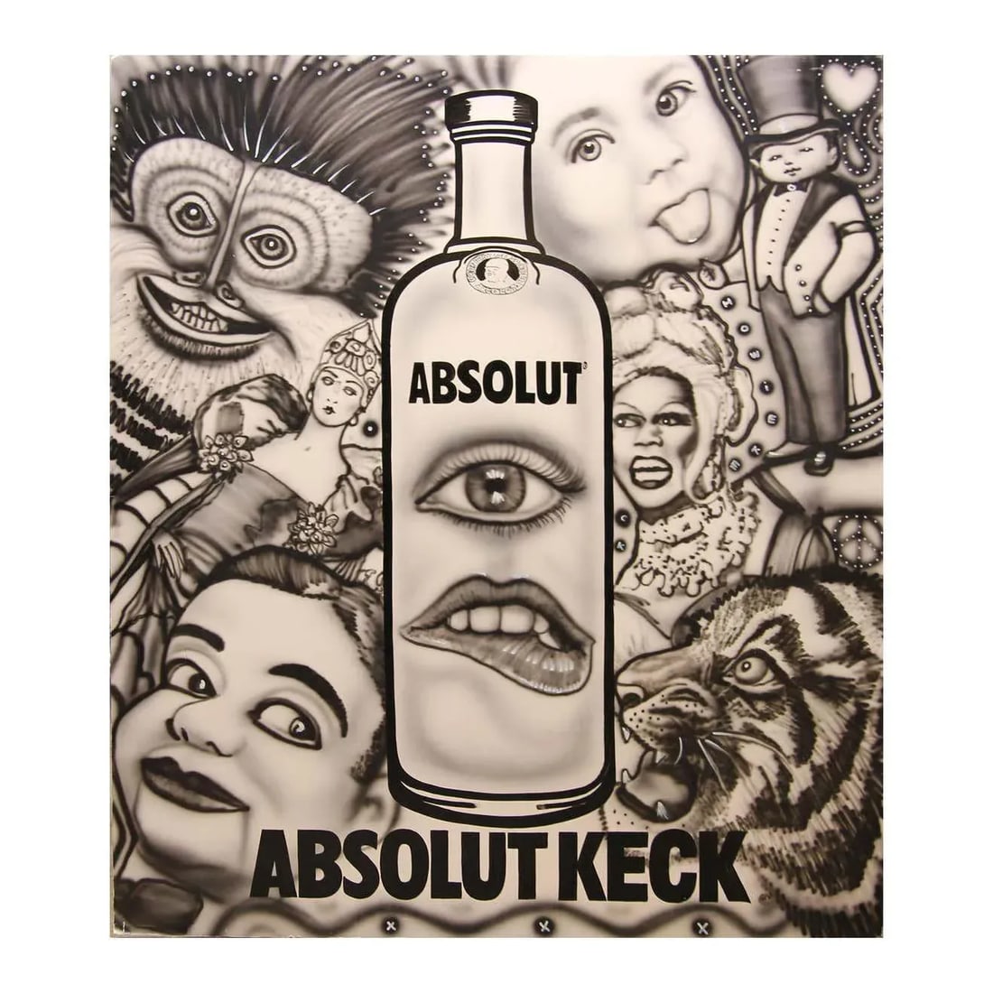 2000s "Absolut Keck" Abstract Surrealist Black and White Airbrush Painting by Howie Keck - 13