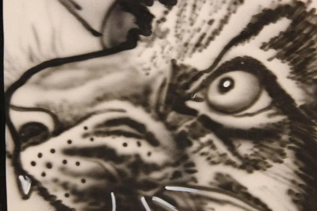 2000s "Absolut Keck" Abstract Surrealist Black and White Airbrush Painting by Howie Keck - 3