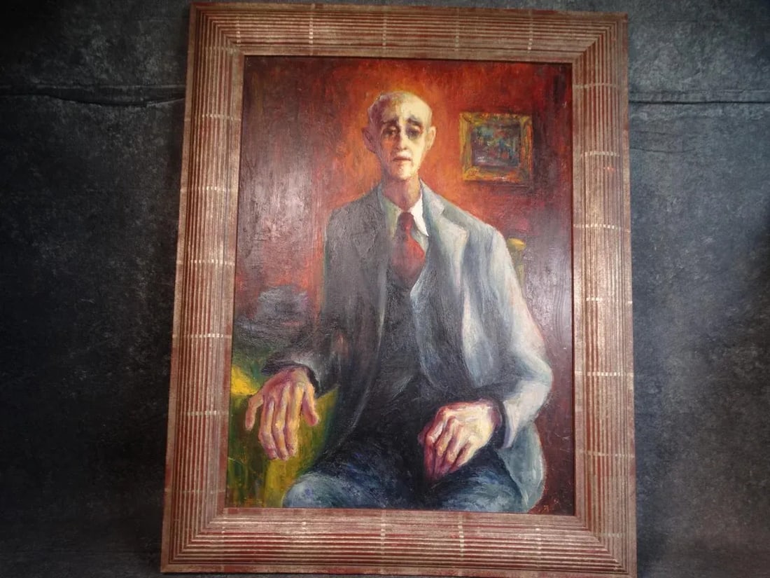 Circa 1940s "Portrait of an Old Friend" Oil Painting by Burr Singer, Framed - 2