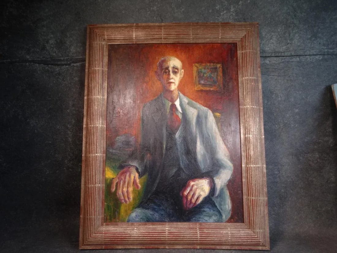 Circa 1940s "Portrait of an Old Friend" Oil Painting by Burr Singer, Framed - 5