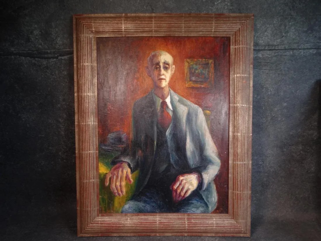 Circa 1940s "Portrait of an Old Friend" Oil Painting by Burr Singer, Framed - 8