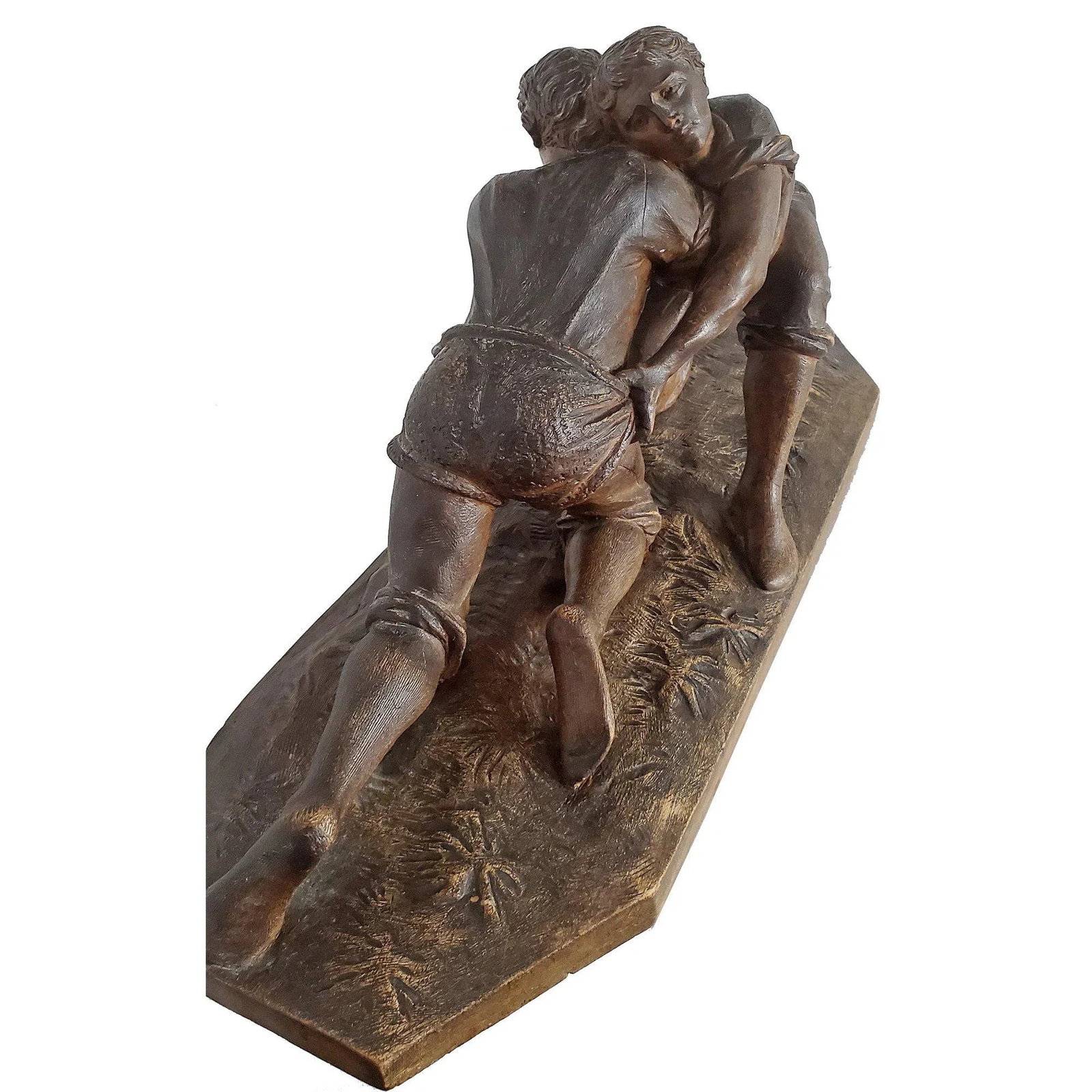 19th Century Carved Wooden Sculpture of Two Male Wrestlers - 4