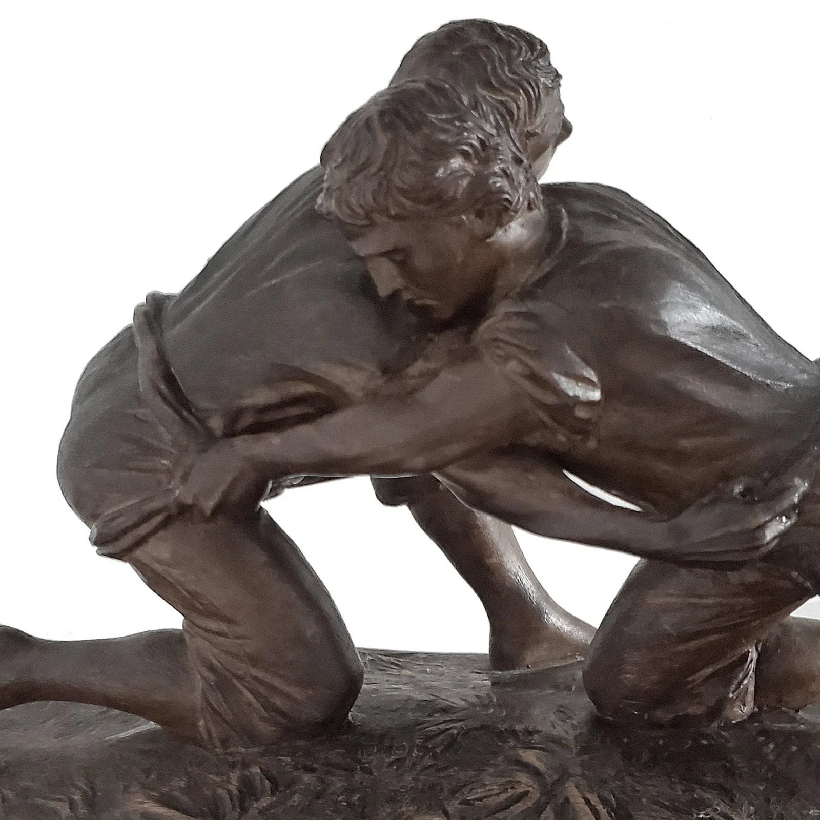 19th Century Carved Wooden Sculpture of Two Male Wrestlers - 5