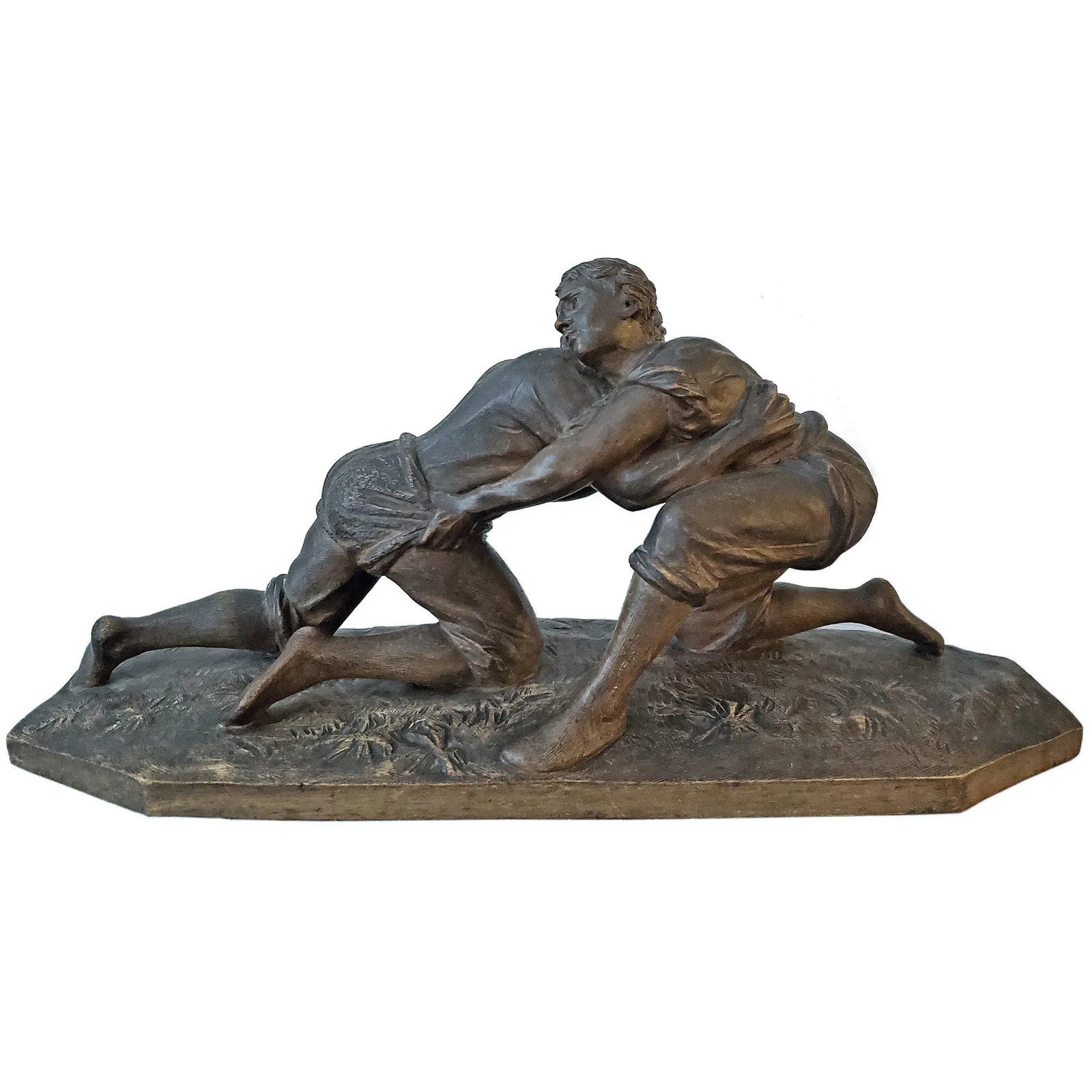 19th Century Carved Wooden Sculpture of Two Male Wrestlers - 7