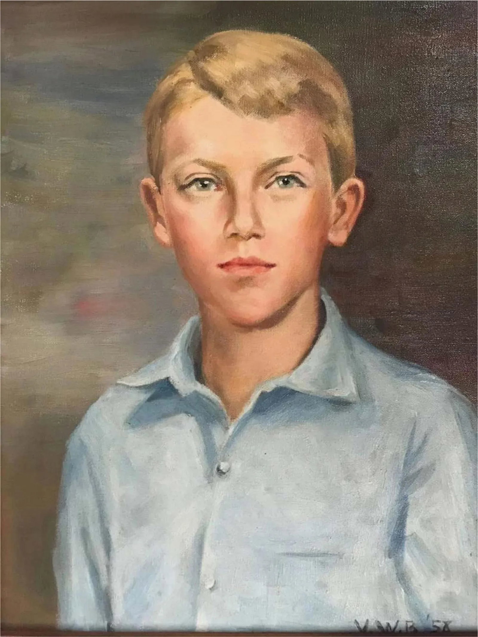 1950s Portrait of Young Boy Oil Painting - 4